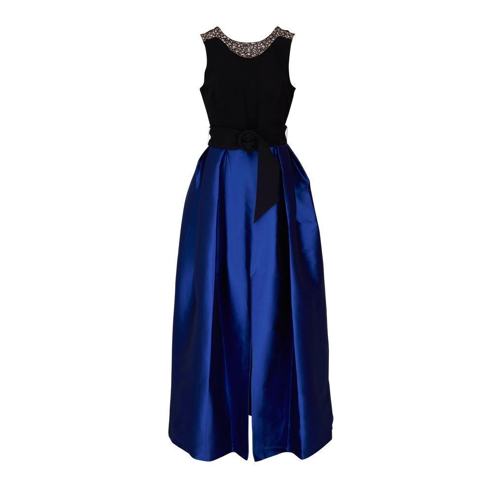 Sachin + Babi Black Embellished Bodice with Blue Satin Maxi Skirt